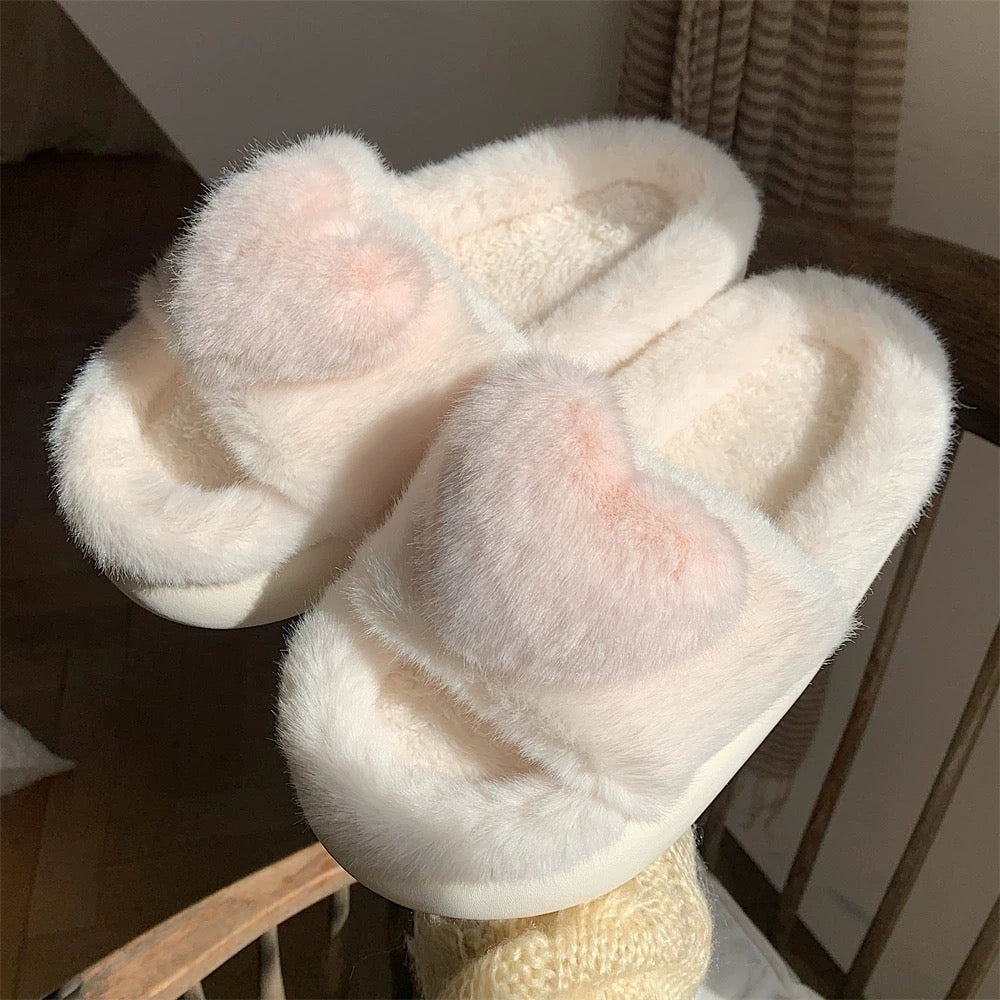 Heart Plush Slippers – Cozy Up in Sweetness