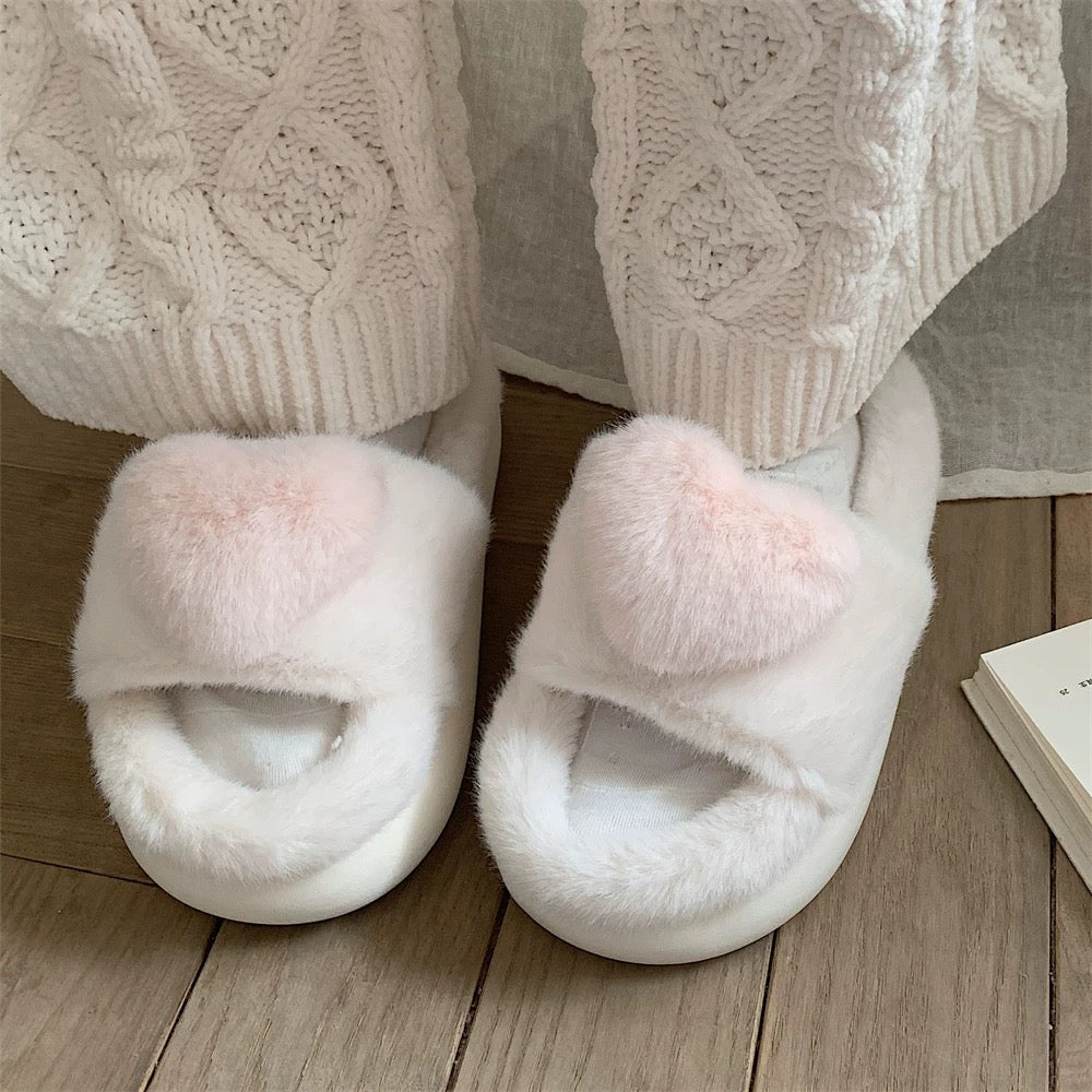 Heart Plush Slippers – Cozy Up in Sweetness
