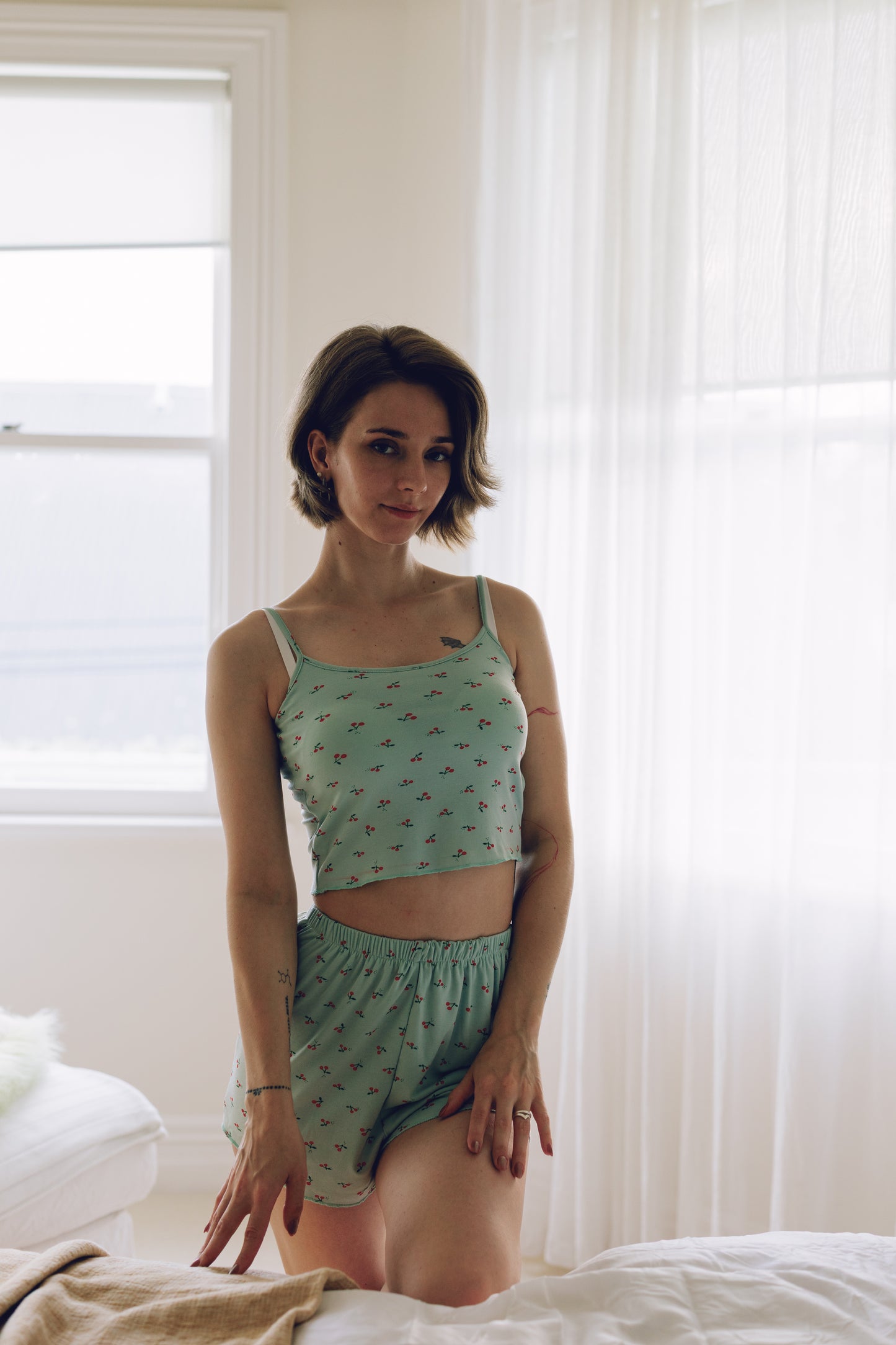 Cherry Pop Cotton Cami Set – Mint Green
