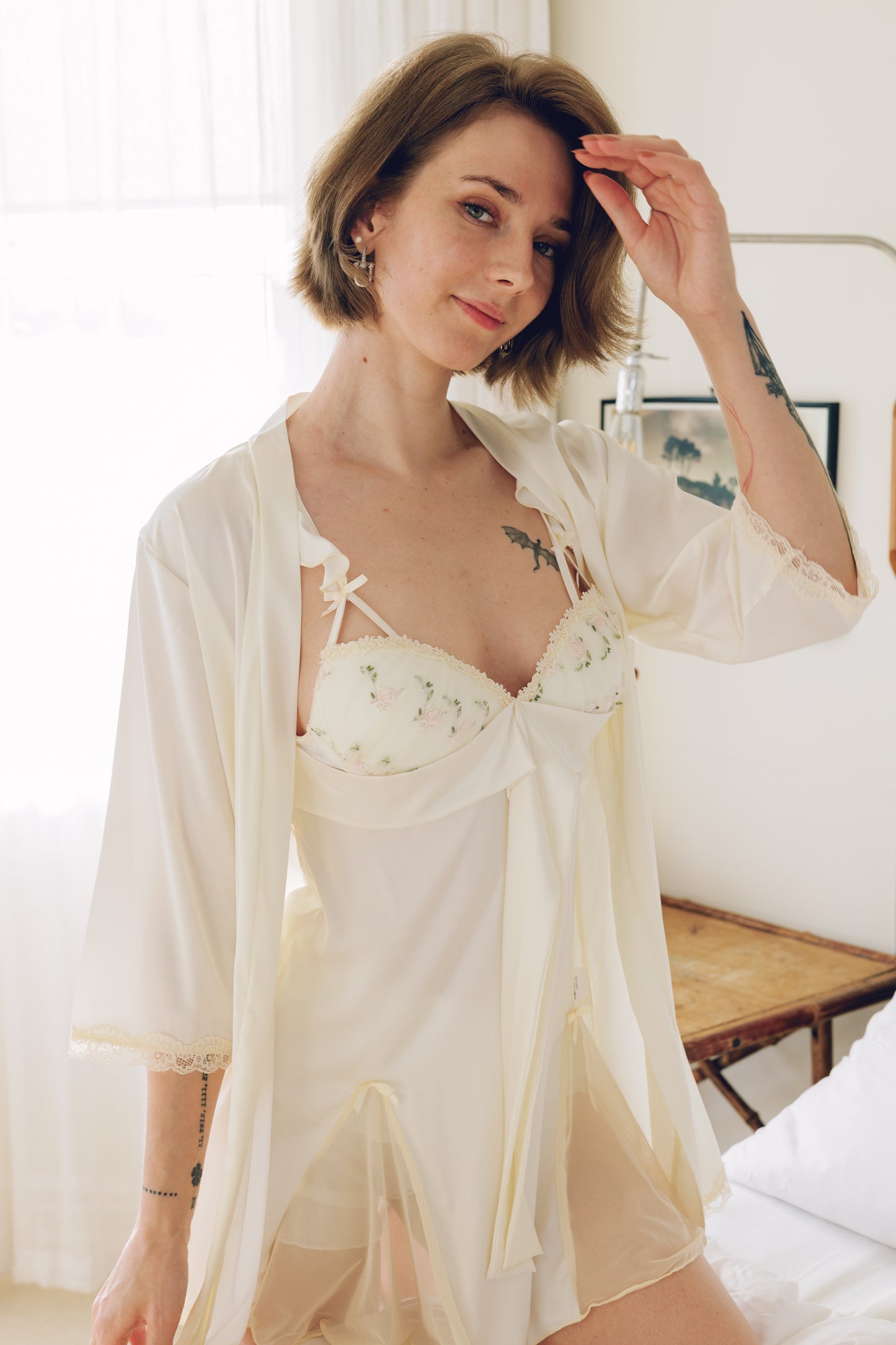 Rose Garden Sheer Lingerie Set – 2-Piece Embroidered Robe & Slip