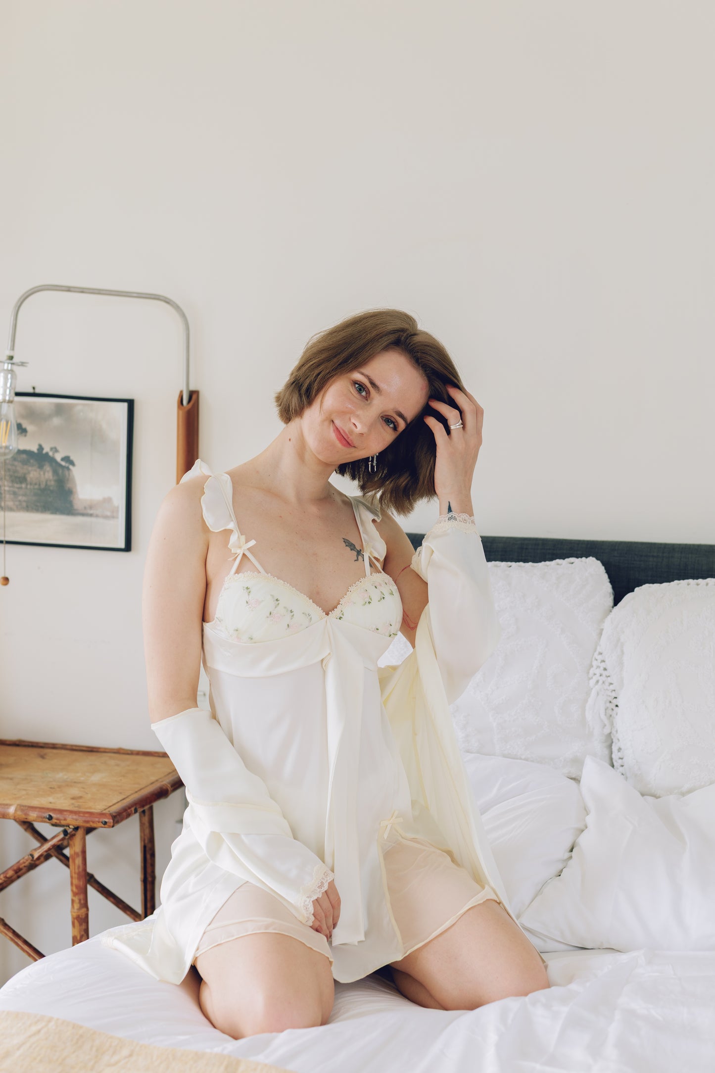 Rose Garden Sheer Lingerie Set – 2-Piece Embroidered Robe & Slip