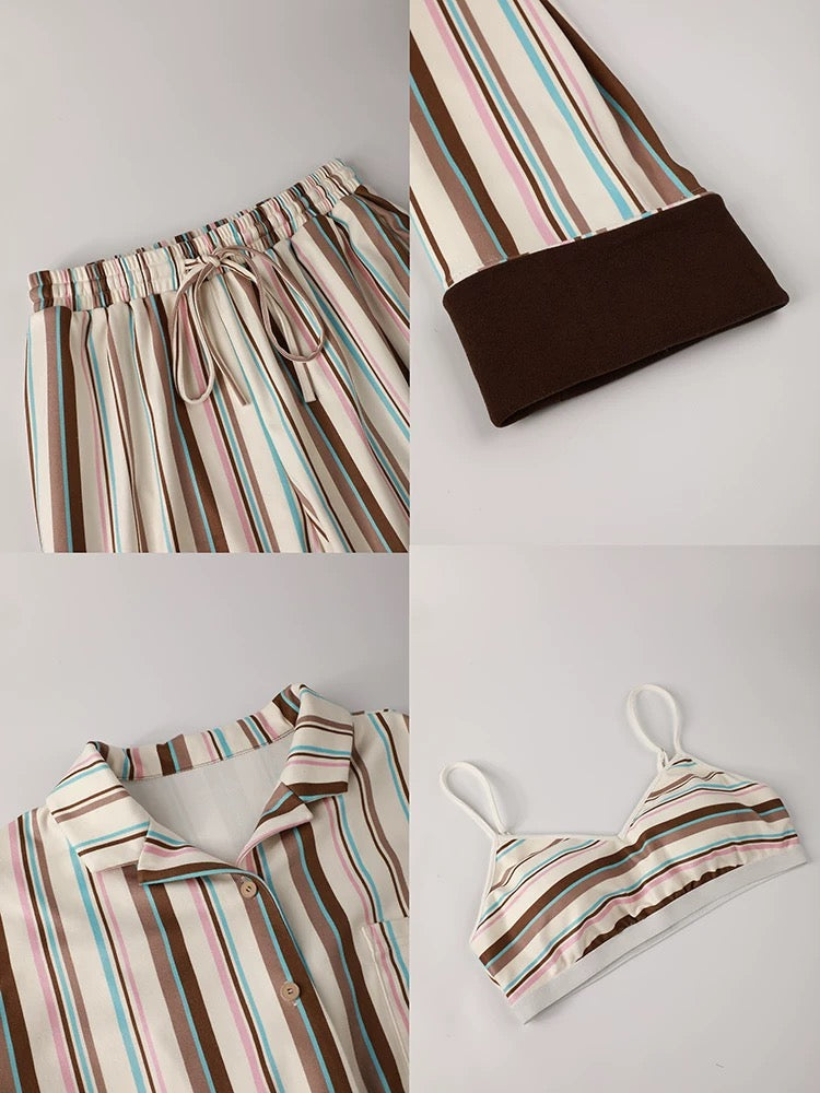 French Striped Lounge Set – Cream Mocha - 3-Piece