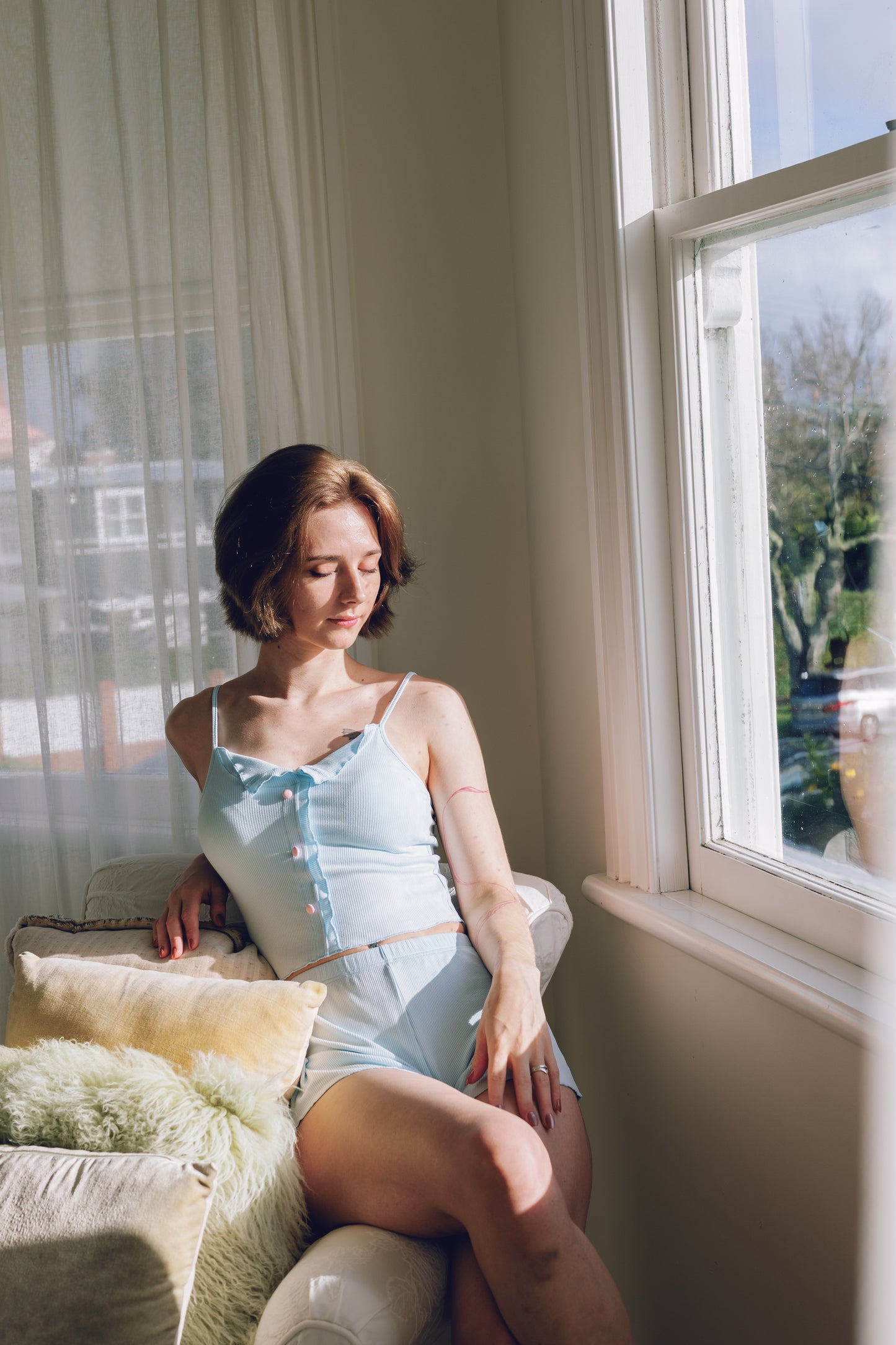 Milky Blue Modal Sleepwear Set with Padded Cami