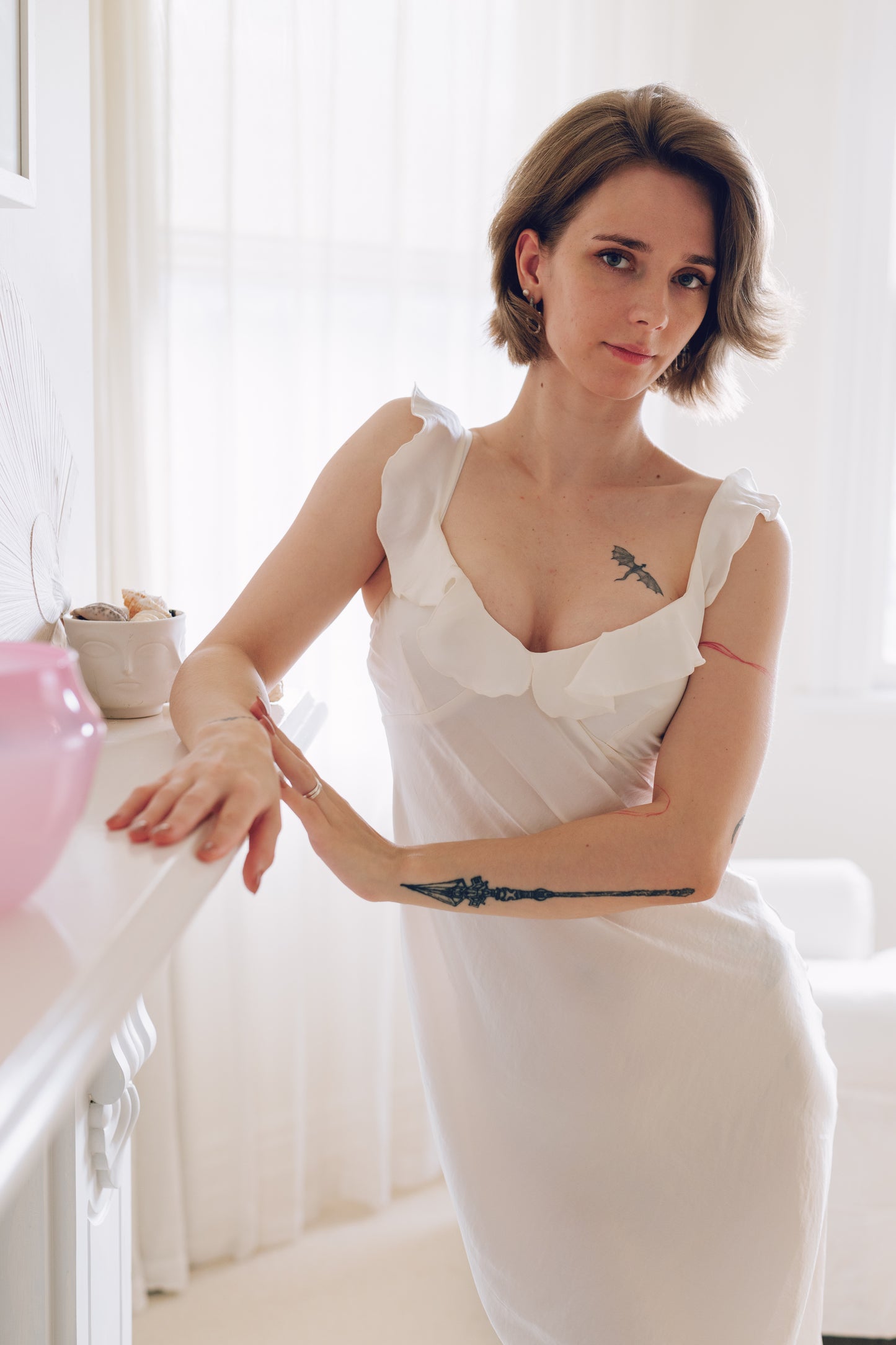 Ivory Satin Ruffle Slip Dress – Elegant Silky Look