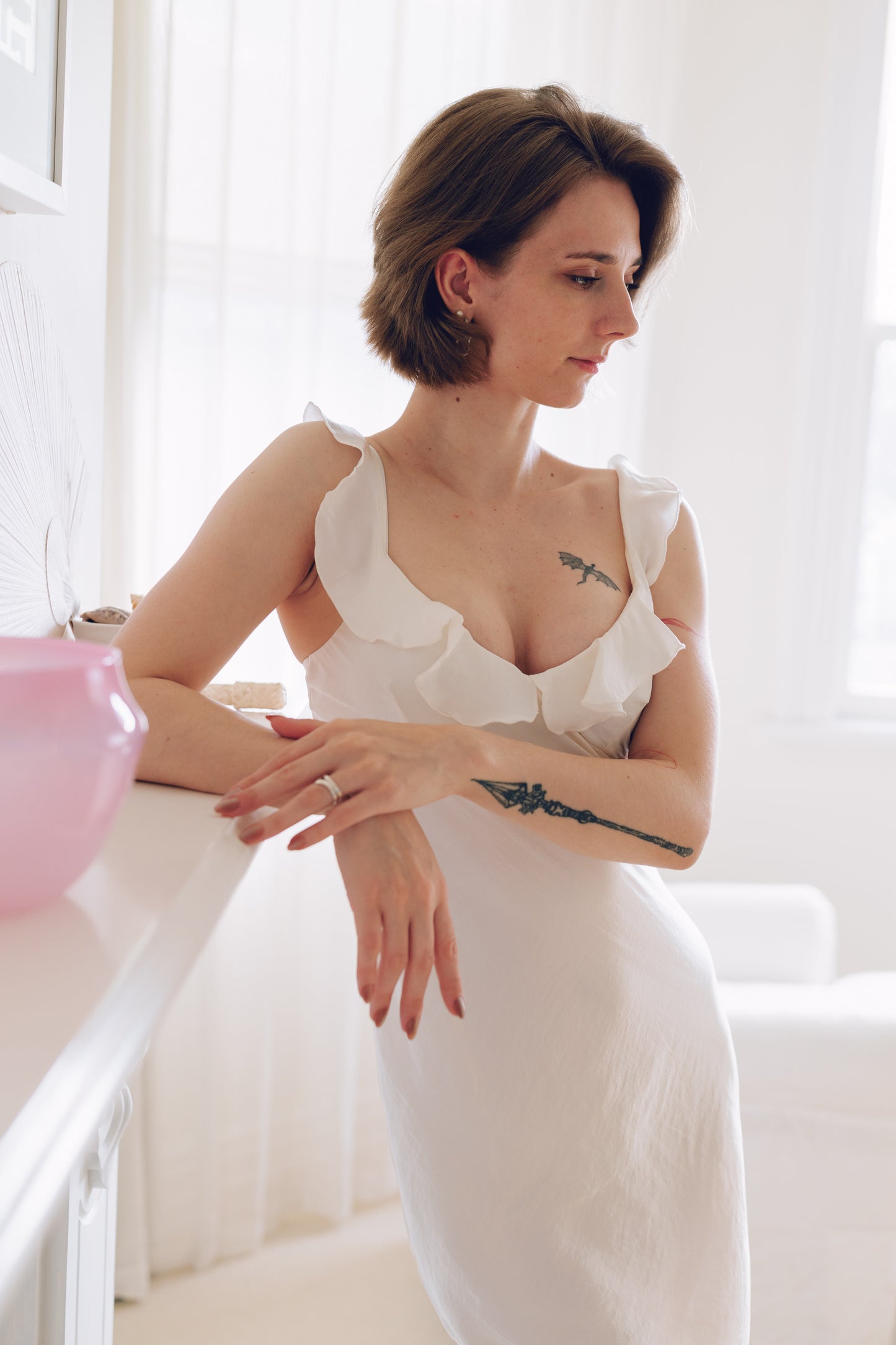 Ivory Satin Ruffle Slip Dress – Elegant Silky Look