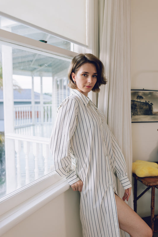 Weekend Stripe Shirt Dress – Relaxed Lounge Fit