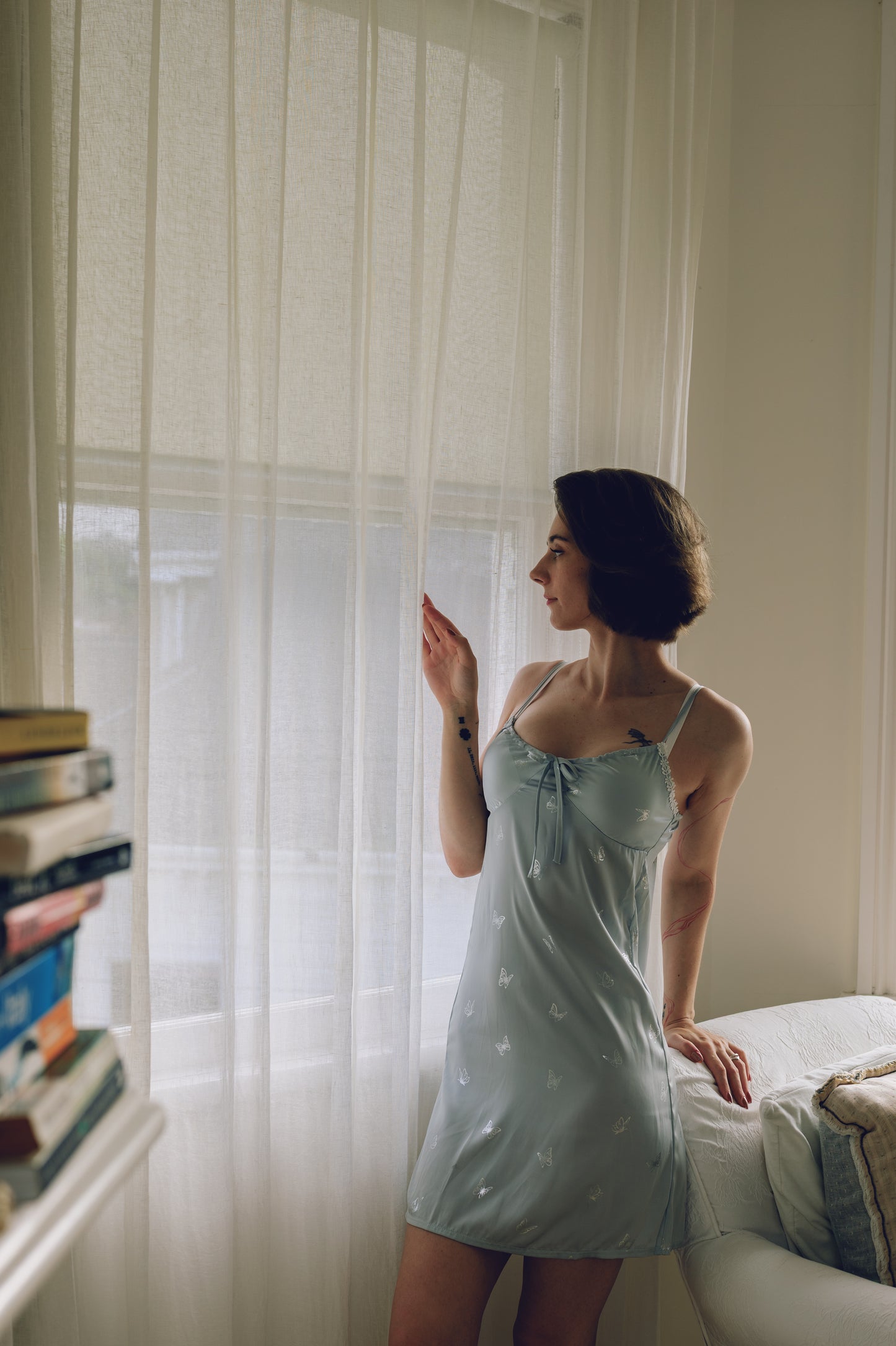 Icy Blue Satin Slip Dress – Butterfly Edition